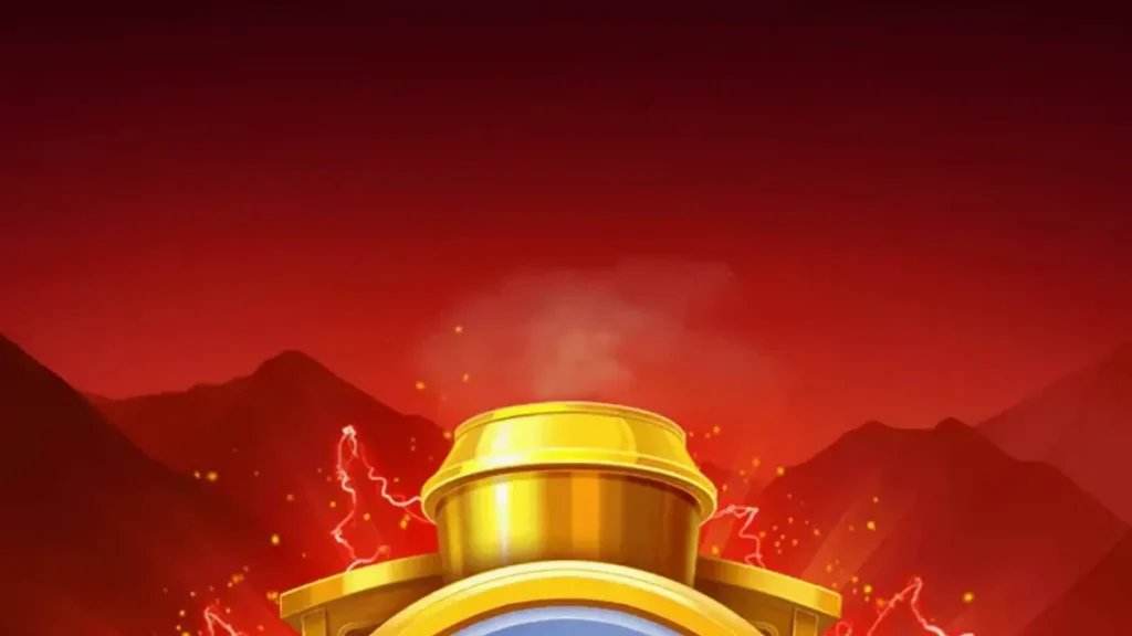 Tampilan visual slot Coin Win Express dengan simbol kereta dan buah-buahan